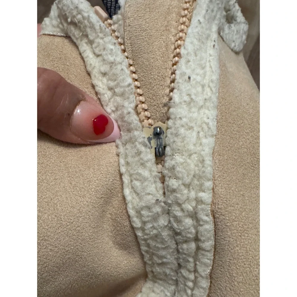Gap Kids 12 Faux Suede Sherpa Lined Full Zip‎ Vest Tan Beige Shearling Style t2